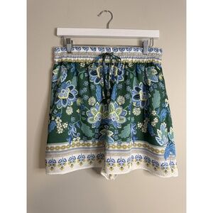 NWT Maeve Printed Silky Shorts Pull-On Size M Blue & Green Floral/Leaf Pattern